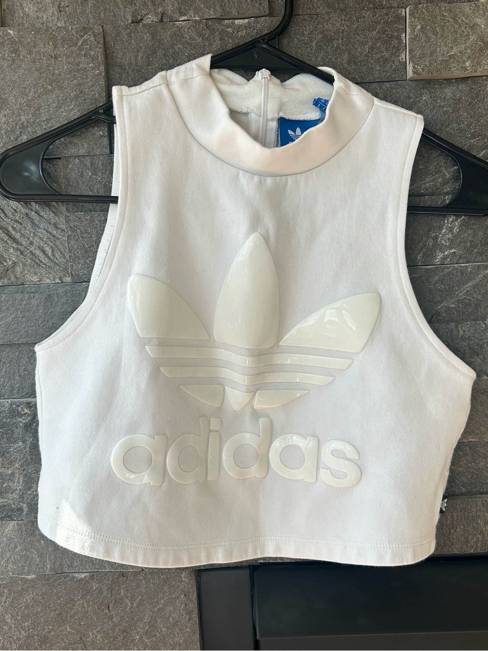 adidas Tonal Sleeveless Cropped Mock-Neck Tank with Glossy Trefoil Logo